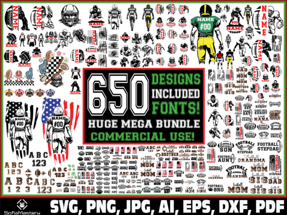 Football Svg Png Bundle, Football Player Graphics for Crafts